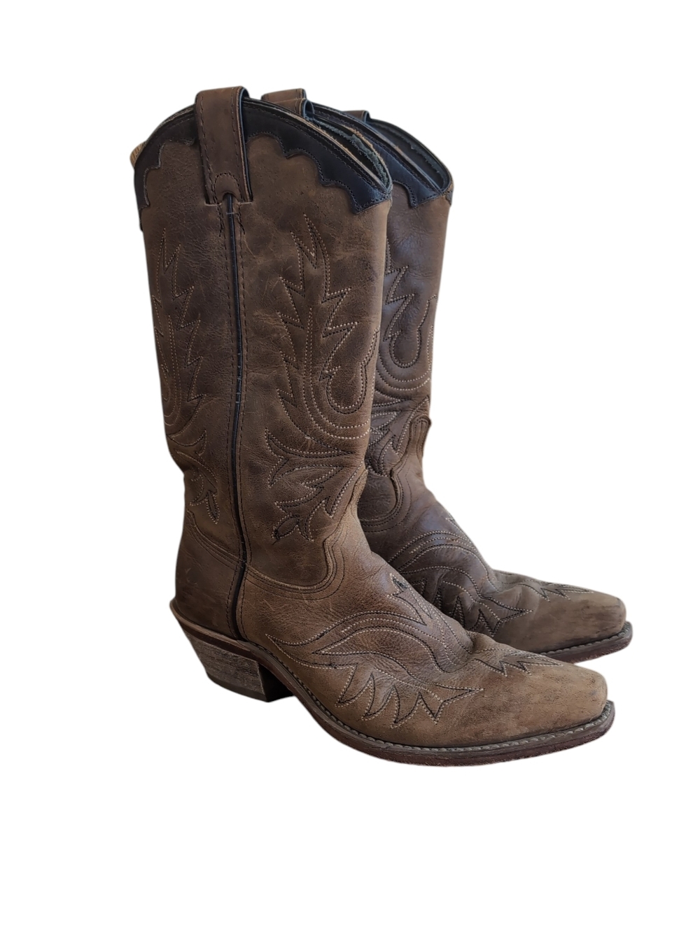 Abilene Boot Co Brown Leather Snip Toe Western Boots Tall Shaft Size 6.5 Women's